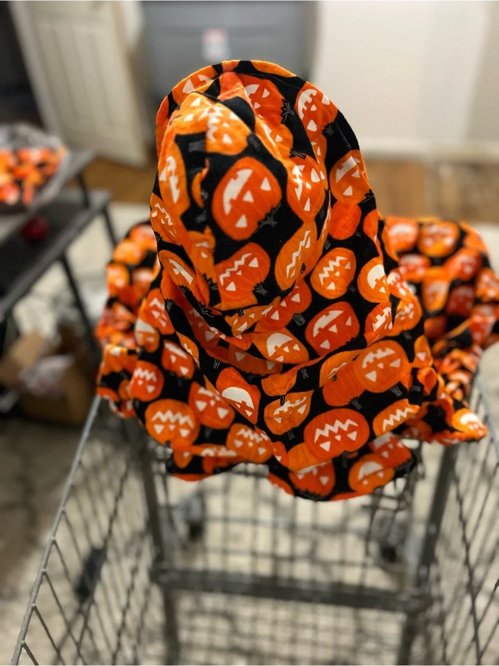 Pumpkin glow in the dark costume shopping cart liner with matching handbag